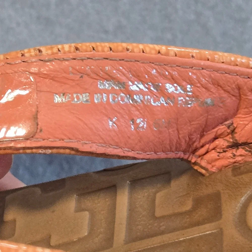 Tory Burch Miller Sandals Women 6M Orange Lizard Embossed Leather Logo Flat Flip